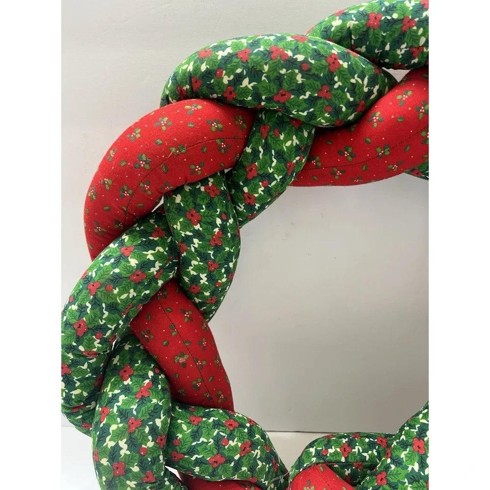 Vintage Christmas Fabric Braided Wreath Braided Green Red 12
